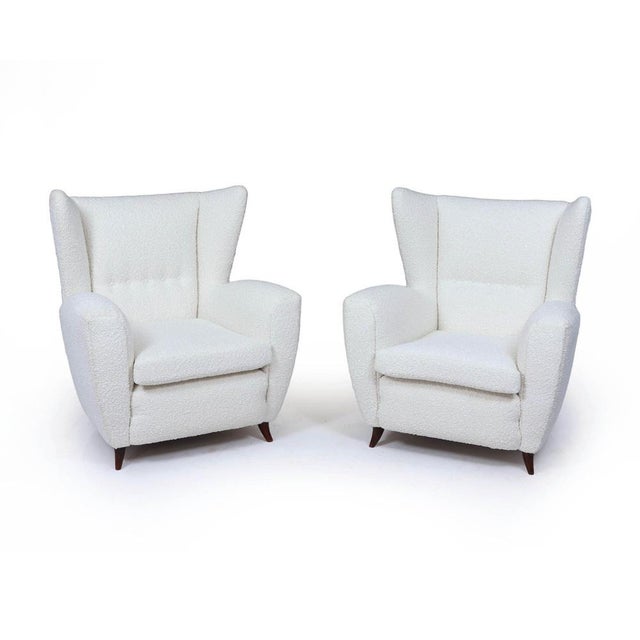 Mid-Century Italian Wingback Armchairs in Bouclé, 1950s, Set of 2, in Restored conditions. Designed 1950 to 1959