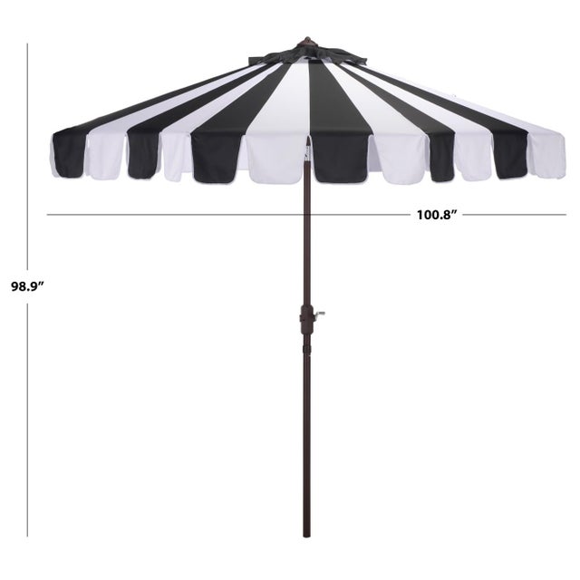 Modern Meze 9 Ft Crank Umbrella, Black Cabana Stripe/Brown Pole For Sale - Image 3 of 9