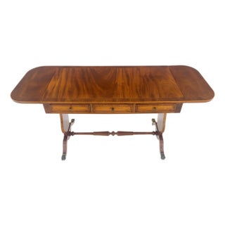 Drop Leaf Sides Dovetail Drawers Banded Inlaid Top Console Writing Library Table For Sale