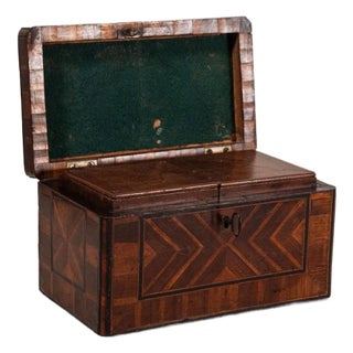 18th Century Inlaid Tea Caddy With Handle (C. 1760) | Complete With Original Fittings + Working Key For Sale