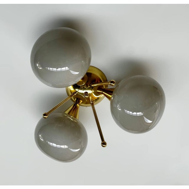 Italian Trifoglio Polished Brass Gray Pebble Flush Mount by Fabio LTD For Sale - Image 3 of 8