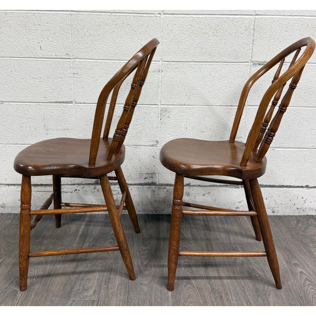 Antique Rustic Farmhouse Windsor Hoop Back Bow Back Spindle Dining Chairs - Pair For Sale - Image 10 of 10