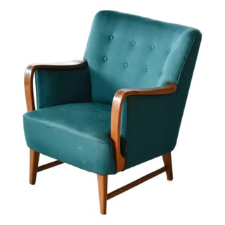 Mid-Century Danish Lounge Chair in Oak and Wool Attributed to N.A. Jorgensen For Sale