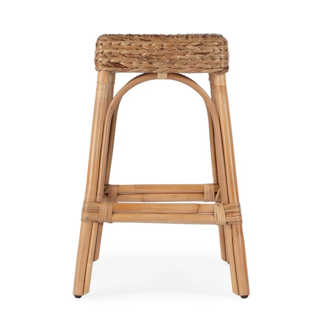 2020s Robias 24.5 in. Seat Height Rectangular Rattan and Water Hyacinth Counter Stool, Natural Hyacinth For Sale - Image 5 of 7