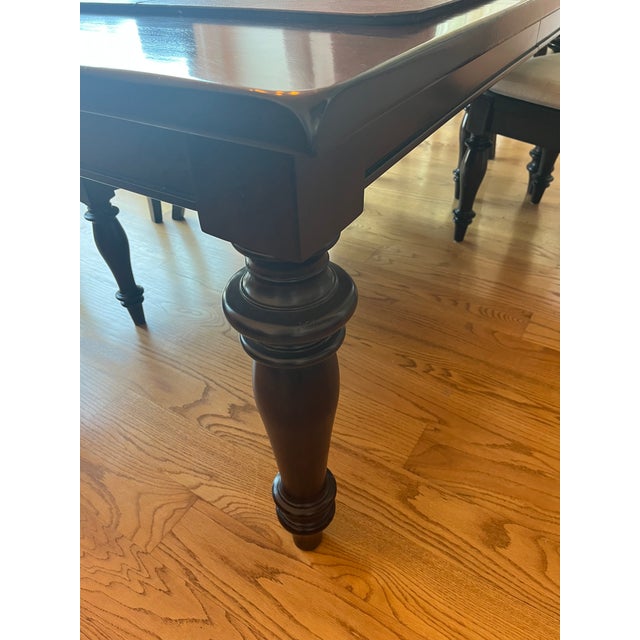 The rectangular extension table is crafted from solid mahogany with a rich espresso finish. It features beautifully turned...