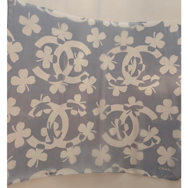 Textile Chanel Large Silk Chiffon Scarf Leafs Clovers For Sale - Image 7 of 12