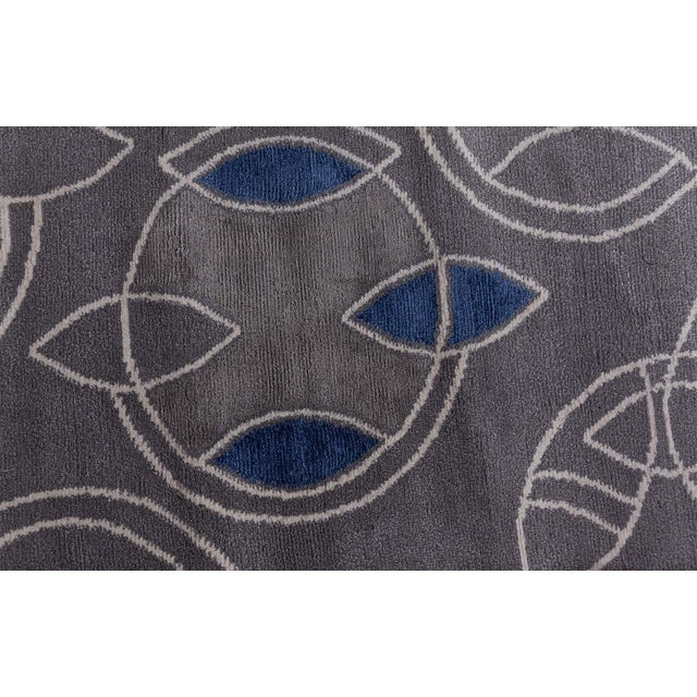 Stone Gray Modern Tibetan ‘Hummingbird’ Silk & Wool Rug by Doris Leslie Blau For Sale - Image 8 of 10