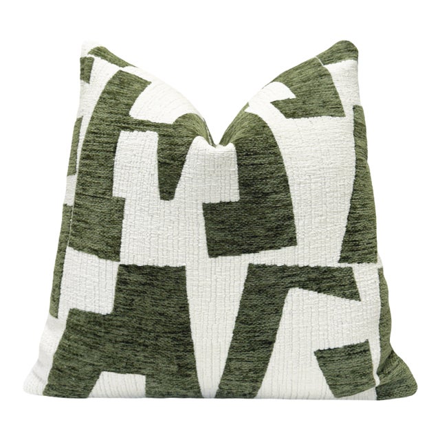 Matcha Hierographic 20x20 Chenille Pillow With Feather Down Insert For Sale