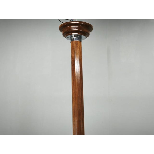 Czech Art Deco Chrome and Opaline Glass Chandelier in Walnut, 1930s For Sale - Image 10 of 17