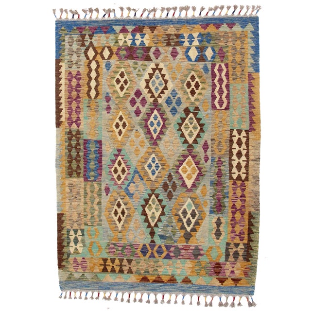 Afghan Kilim Handspun Wool Rug - 4′10″ × 6′6″ For Sale - Image 4 of 4