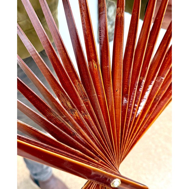 Stunning 70 Inch Vintage Chinese Hand Painted Gilt Wall Fan Cranes and Pine Motif For Sale - Image 9 of 14