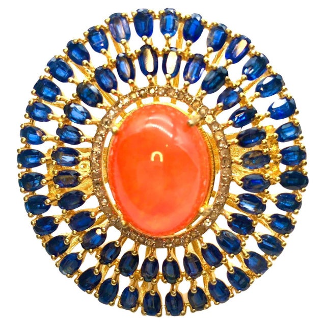 Bochic "Orient" Natural Orange Opal, Kyanite & Diamond Ring Set In 18K & Silver For Sale - Image 15 of 18