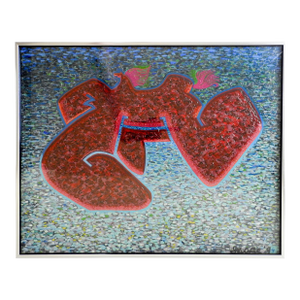 1994 Abstract Red & Blue Horse Painting