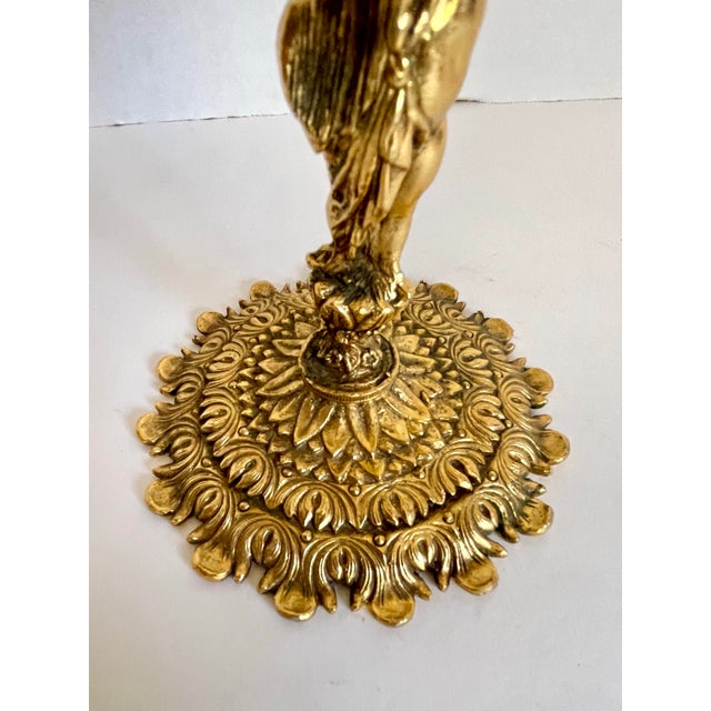 Art Nouveau Rococo Style Brass Female Figure Round Vanity Mirror For Sale - Image 11 of 12