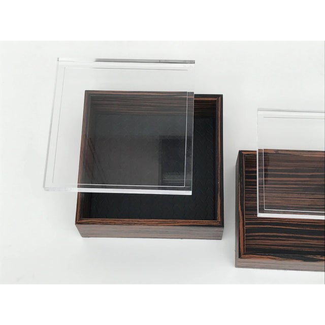 Macassar Ebony and Lucite Jewelry Boxes - Set of 3 For Sale - Image 9 of 10