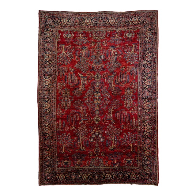 Red Antique Persian Sarouk Wool Rug For Sale