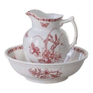 Large 19th Century French Earthenware Toilet Service with Butterfly Motif by Bertrand Bordeaux Anémone For Sale