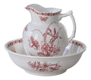 Large 19th Century French Earthenware Toilet Service with Butterfly Motif by Bertrand Bordeaux Anémone