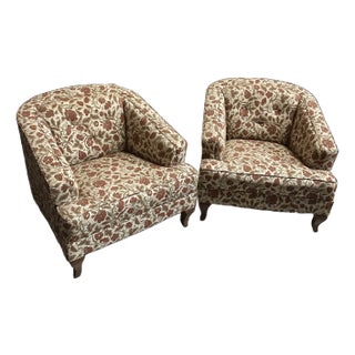 1970s Pair of Mid-Century Floral Covered Chairs For Sale