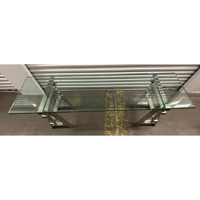 2010s Console Table or Desk in Polished Stainless Steel & Clear Glass by Eichholtz For Sale - Image 5 of 10