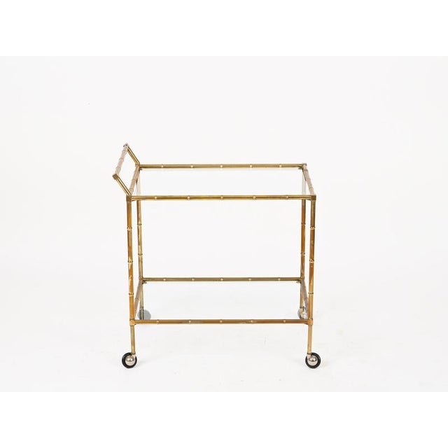 Faux Bamboo Brass and Crystal Serving Bar Cart from Maison Jansen, 1970s For Sale - Image 6 of 11