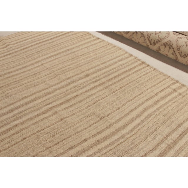 1950s 1950s Vintage Kilim Rug in Beige, Brown Panel Style, Striped Patterns For Sale - Image 5 of 8