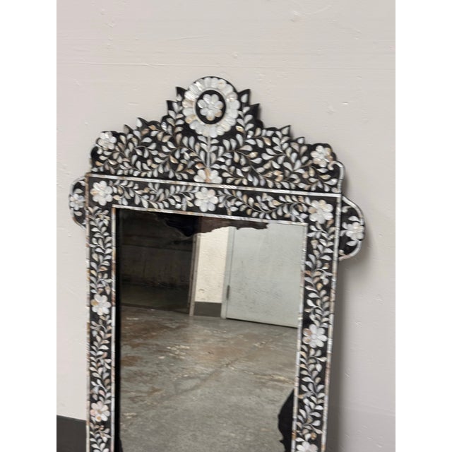 Moroccan Style Mother-of-Pearl Inlaid Floral Wall Mirror For Sale In San Francisco - Image 6 of 12