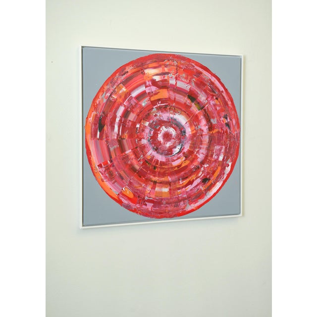 Blue and Red Circles on Gray, Set of 2, Contemporary Paintings on Canvas, Framed For Sale - Image 9 of 12