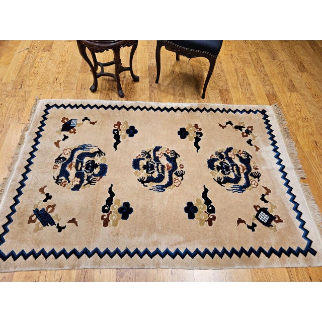 Vintage Chinese Art Deco Area Rug with Dragons, 1920s Allover Design, 4' x 6' For Sale - Image 13 of 13