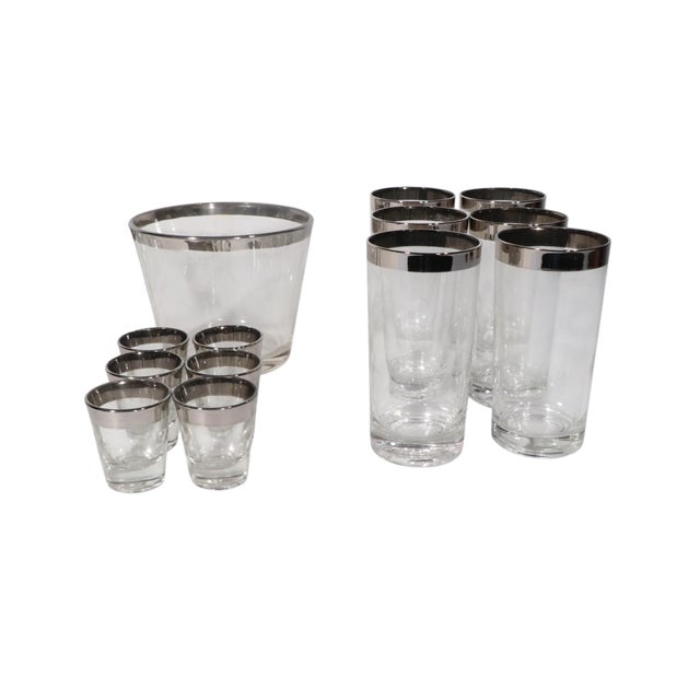 Mid 20th Century 13 Silver Band Drink Set With Chrome and Wood Caddy For Sale - Image 10 of 10