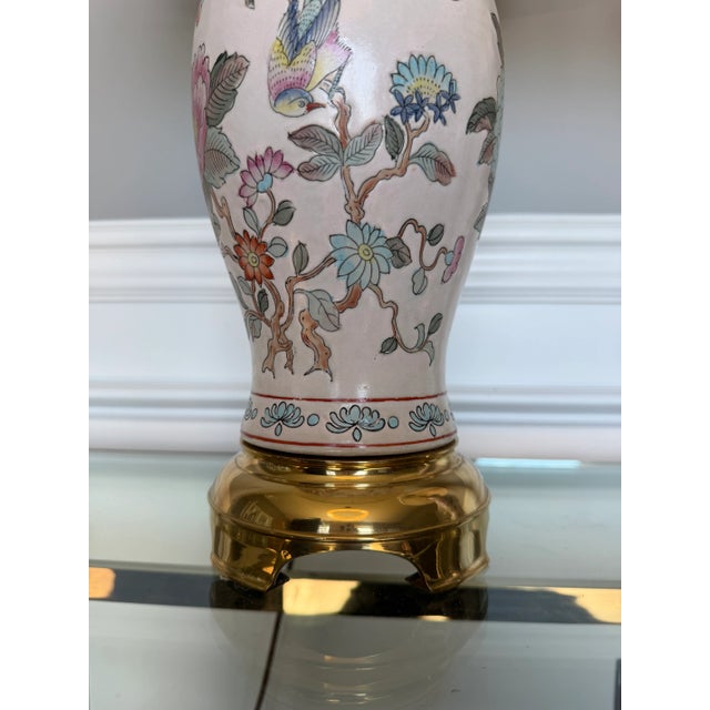 1970s Chinoiserie Porcelain Table Lamps With Hand-Painted Floral & Bird Motif - a Pair For Sale - Image 10 of 10