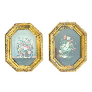 Mid 20th Century Italian Florentine Style Floral Prints--A Pair, Framed For Sale