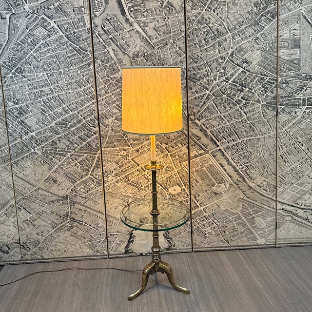 1990s Stiffel Brass Floor Lamp + Glass Table For Sale - Image 5 of 12