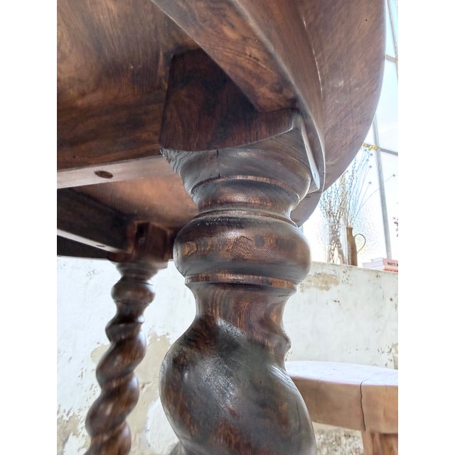 Round Walnut Table with Turned Legs, 1900s For Sale - Image 12 of 18