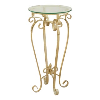 Round Side Table with Glass and Metal Frame For Sale