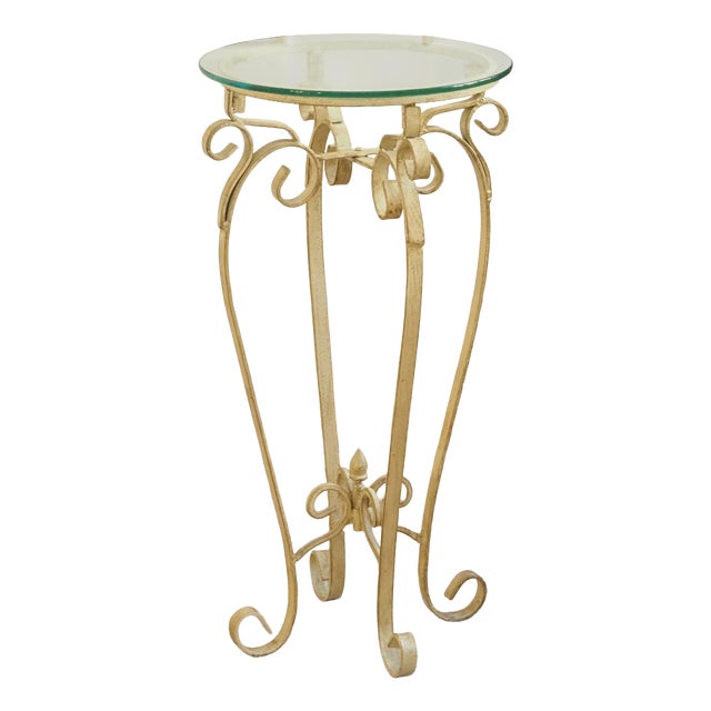 Round Side Table with Glass and Metal Frame For Sale