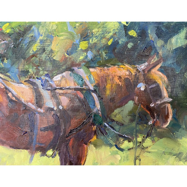 "Half Hitched" ~ Lorie Batson, Original Oil Painting. Portrait of an Amish Horse Stands in a Colorful Summer Background For Sale - Image 4 of 12