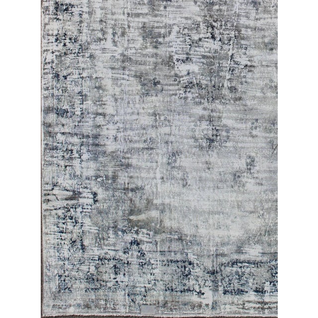 Abstract Mid 20th Century Vintage Rug With Abstract Design in Silver Blue Gray L. Blue For Sale - Image 3 of 10