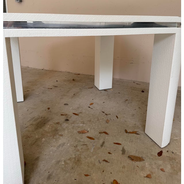 Very Heavy Vintage Modern White Rafia Gaming Card Table Style and Quality of Karl Springer For Sale - Image 4 of 11