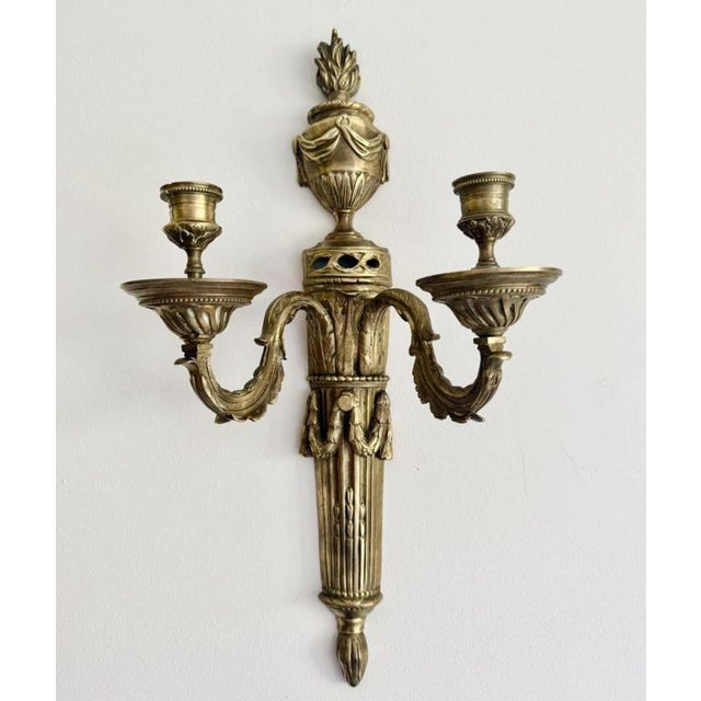 Napoleon III Gilt Bronze 2-Branch Candle Sconces, Mid-19th Century, Set of 2 For Sale - Image 3 of 15