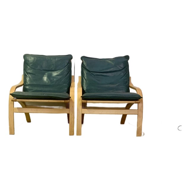 1960s Pair of Danish Modern Lounge Chairs in Bent Beech Wood Gray Leather Attributed to Stouby For Sale