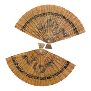Large Pair Vintage Chinese Dragon Wall Fans 37"l X 23"h - Set of 2 Hand Painted Bamboo Fan | Oriental Decor
