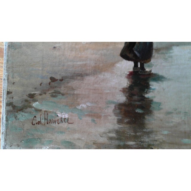 Coastal Late 19th Century Fishing Boats at Low Tide — European School Coastal Oil, Signed “Carl Hampe” For Sale - Image 3 of 4