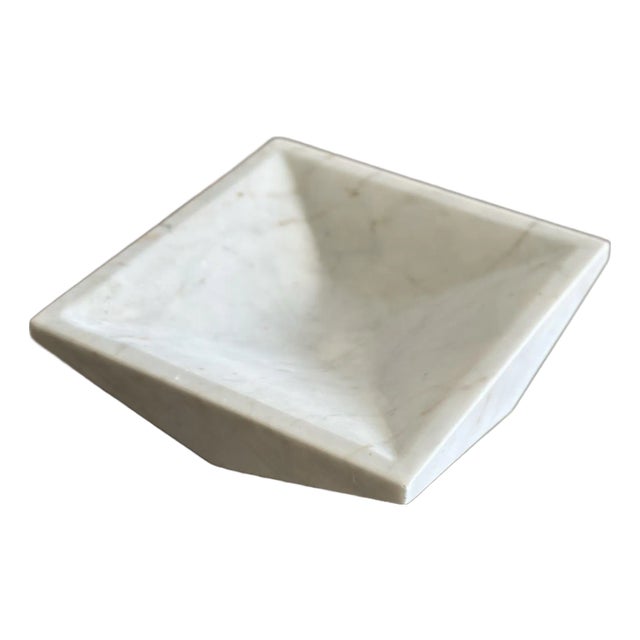 Faceted White Marble Square Bowl For Sale