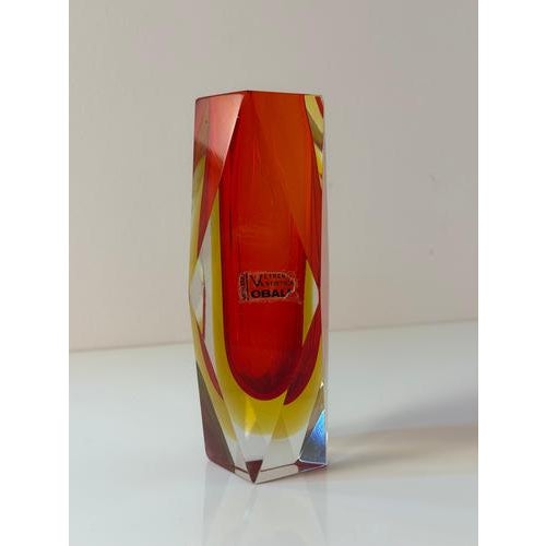 Red and Yellow Murano Glass Block Vase from Vetreria Artistica Oball For Sale - Image 3 of 11