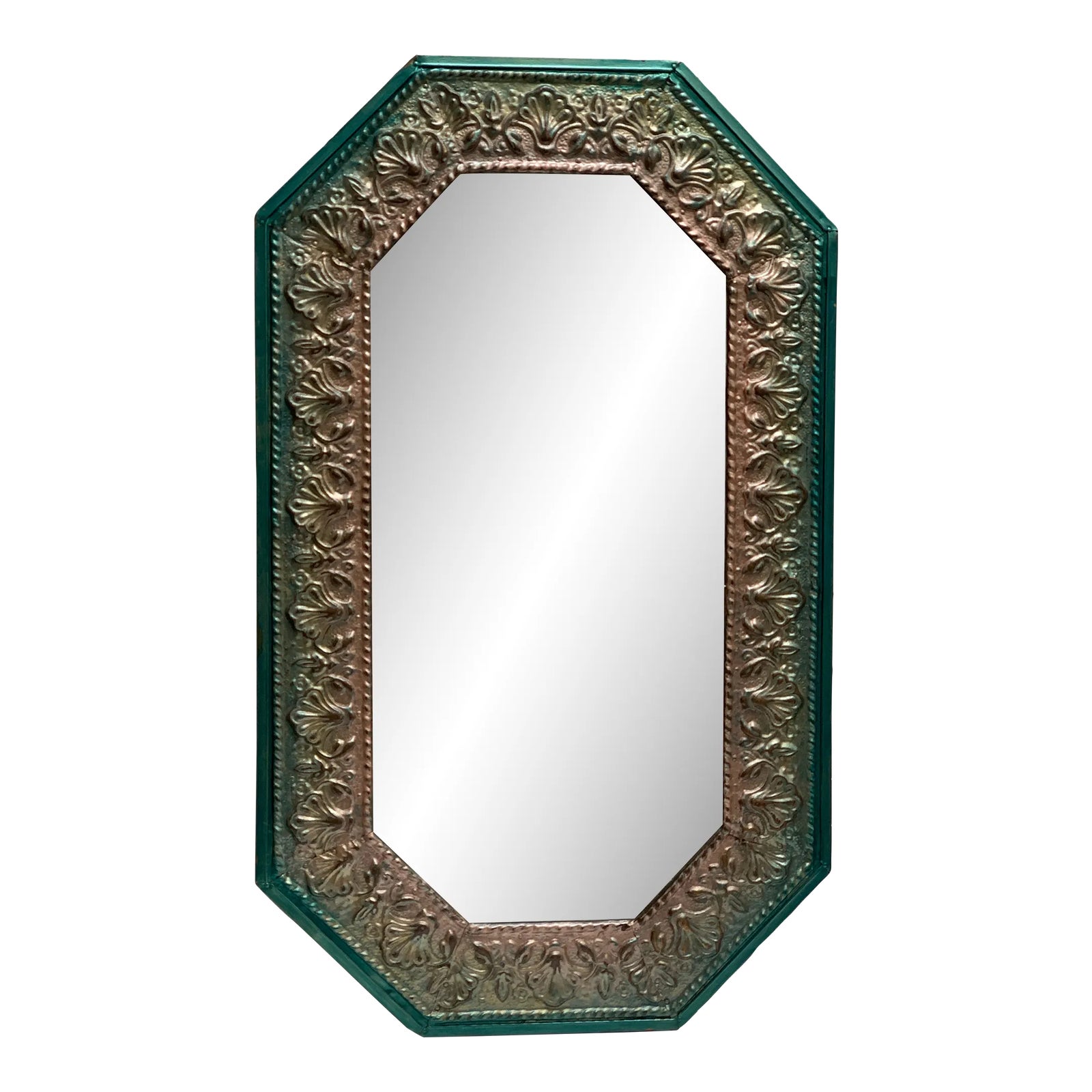 Iridescent Victorian Embossed Metal Wall Mirror | Chairish