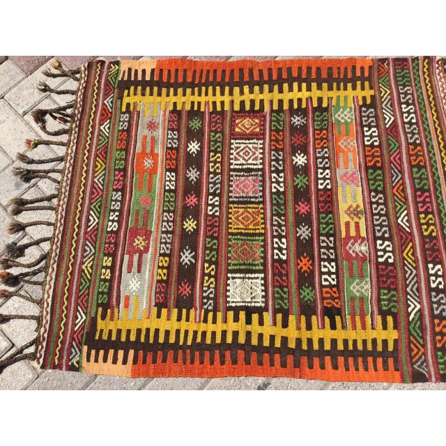 Small Vintage Turkish Kilim Rug - 35" X 43" For Sale - Image 4 of 8