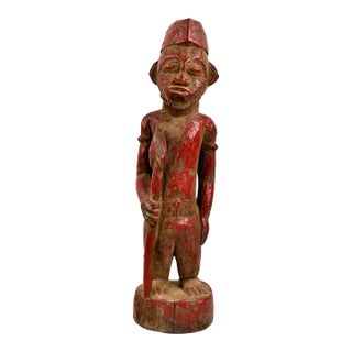 Early 20th Century Senufo Painted Standing Figure Red Cote D'Ivoire For Sale