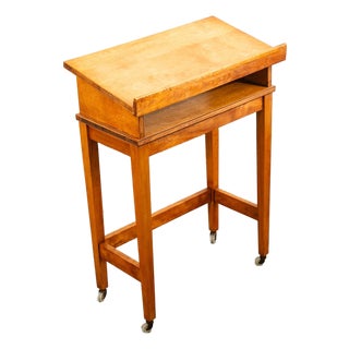 1960s Mid Century Modern Podium Lectern Standing Desk Maple Rolling Reading Table Cart For Sale