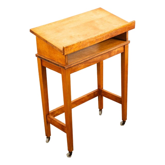 1960s Mid Century Modern Podium Lectern Standing Desk Maple Rolling Reading Table Cart For Sale